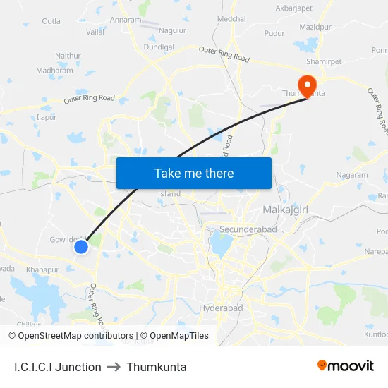 I.C.I.C.I Junction to Thumkunta map