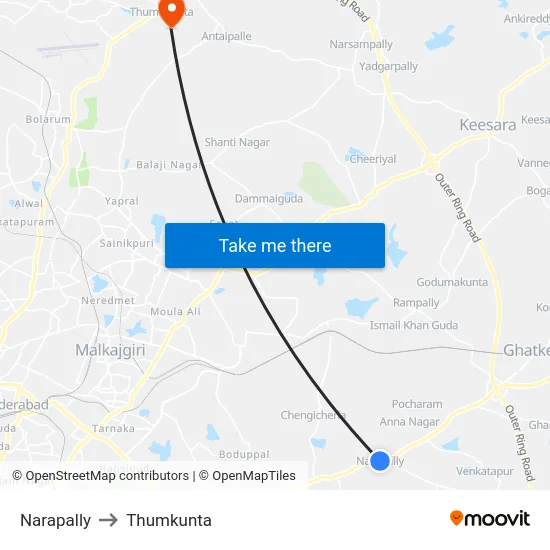 Narapally to Thumkunta map