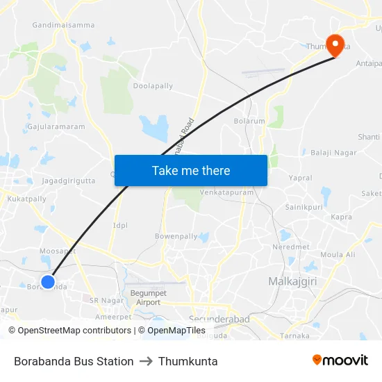 Borabanda Bus Station to Thumkunta map