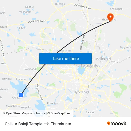 Chilkur Balaji Temple to Thumkunta map