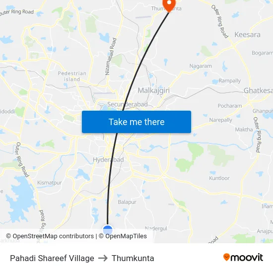 Pahadi Shareef Village to Thumkunta map