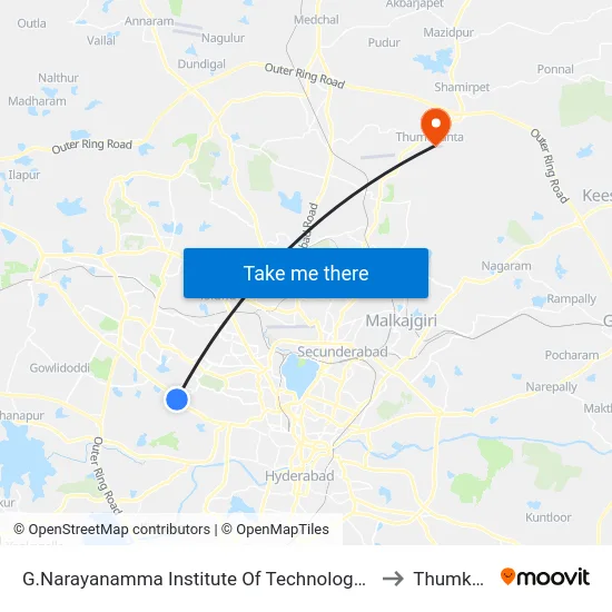 G.Narayanamma Institute Of Technology & Science to Thumkunta map