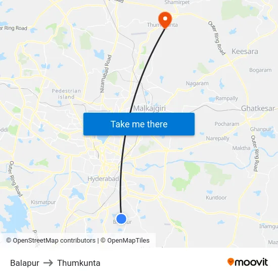 Balapur to Thumkunta map