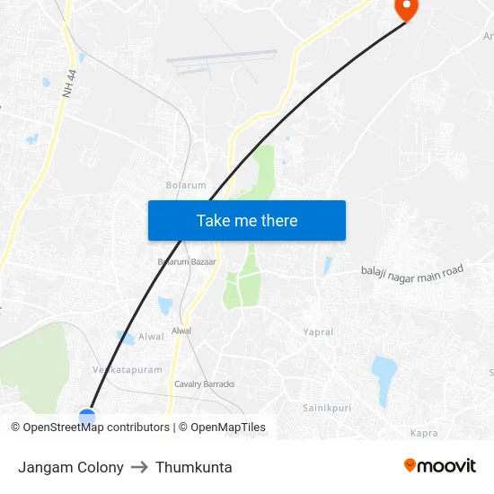Jangam Colony to Thumkunta map