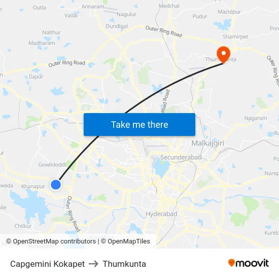 Capgemini Kokapet to Thumkunta map