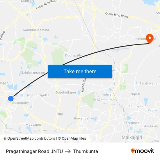 Pragathinagar Road JNTU to Thumkunta map