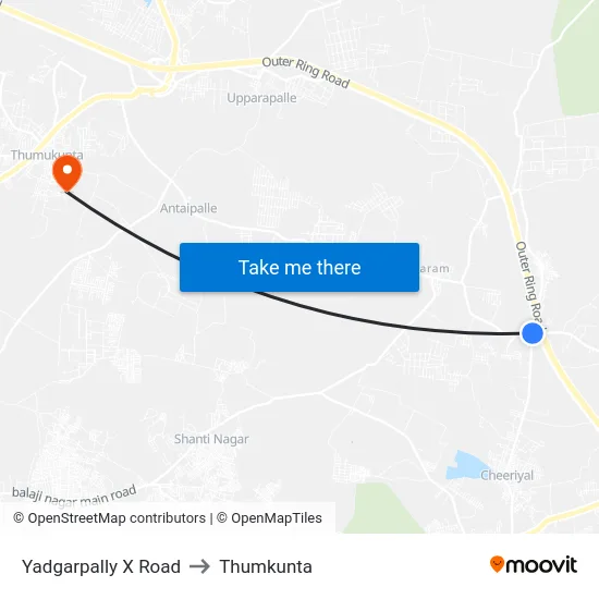 Yadgarpally X Road to Thumkunta map