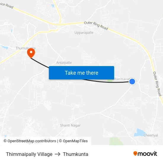 Thimmaipally Village to Thumkunta map