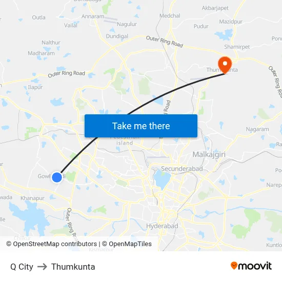 Q City to Thumkunta map