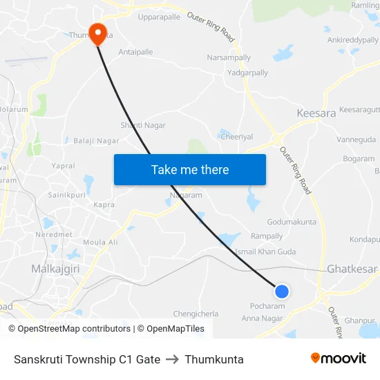 Sanskruti Township C1 Gate to Thumkunta map