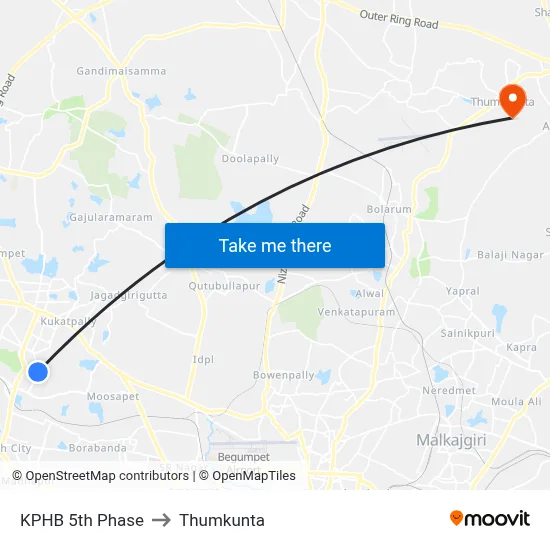 KPHB 5th Phase to Thumkunta map