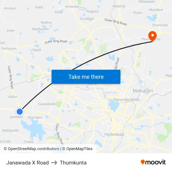 Janawada X Road to Thumkunta map