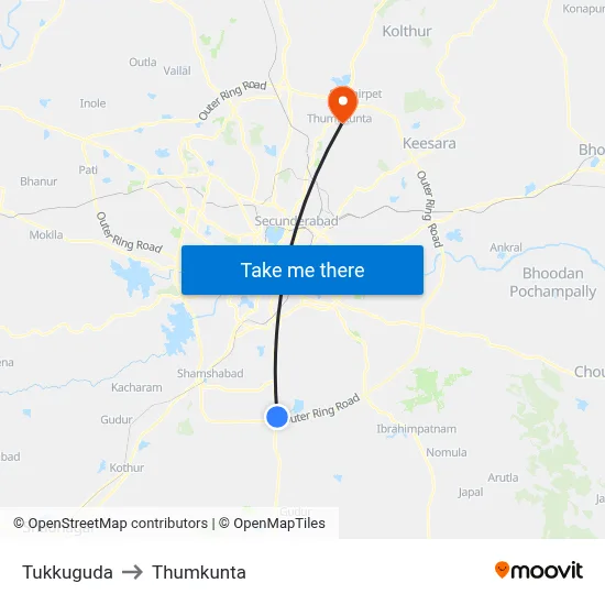 Tukkuguda to Thumkunta map