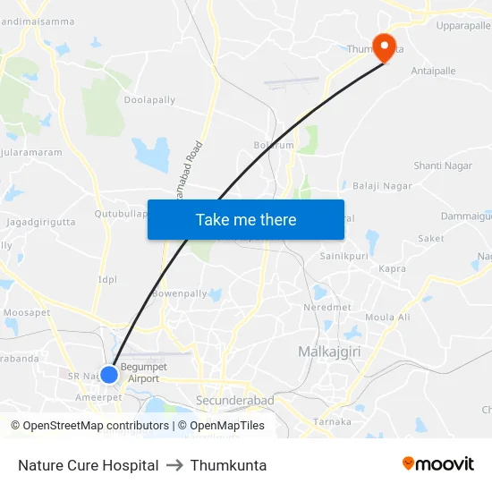 Nature Cure Hospital to Thumkunta map