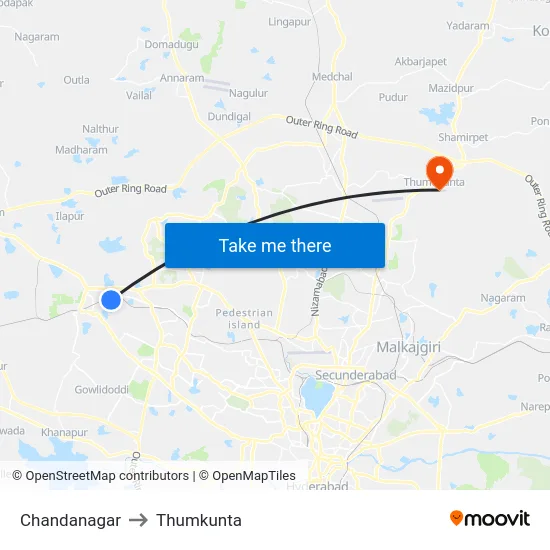 Chandanagar to Thumkunta map