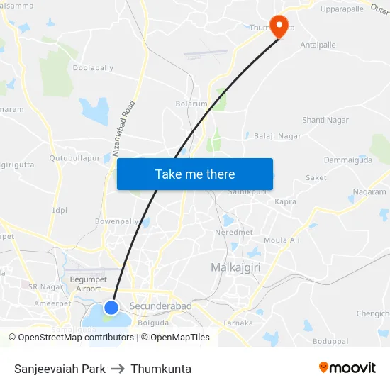 Sanjeevaiah Park to Thumkunta map
