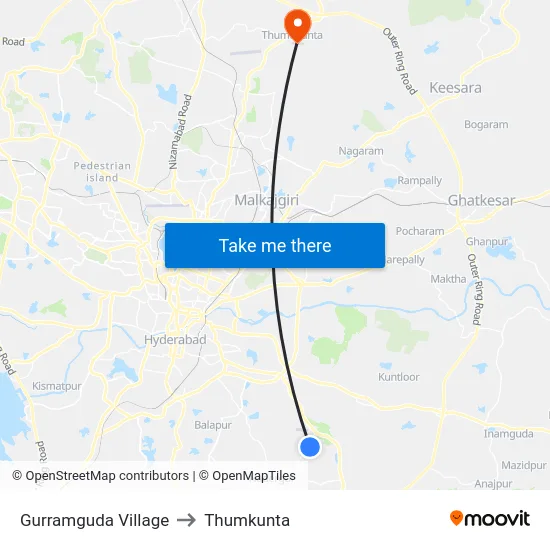 Gurramguda Village to Thumkunta map