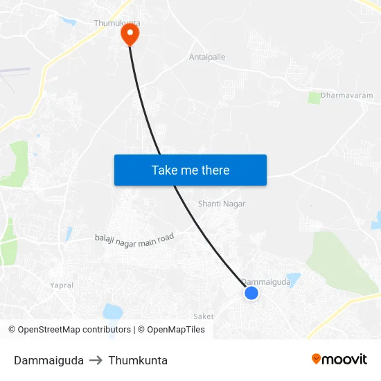 Dammaiguda to Thumkunta map
