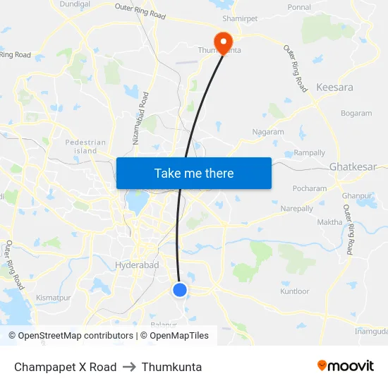 Champapet X Road to Thumkunta map