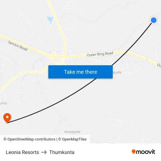 Leonia Resorts to Thumkunta map