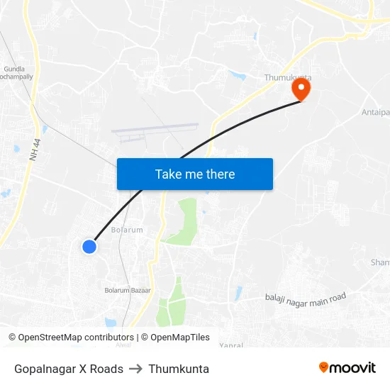 Gopalnagar X Roads to Thumkunta map