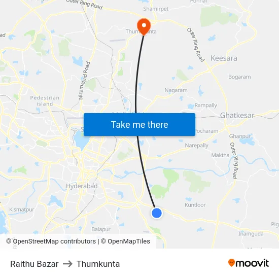 Raithu Bazar to Thumkunta map