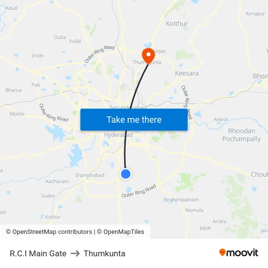R.C.I Main Gate to Thumkunta map