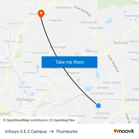 Infosys S.E.Z.Campus to Thumkunta map