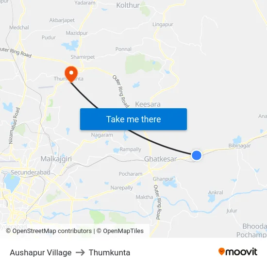 Aushapur Village to Thumkunta map