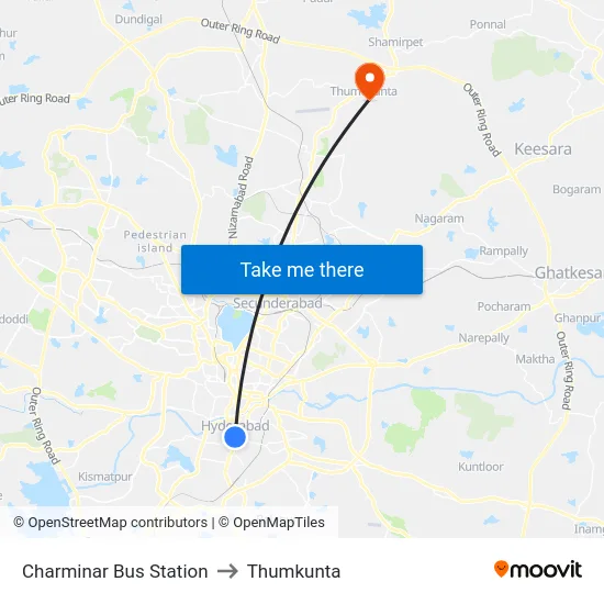 Charminar Bus Station to Thumkunta map