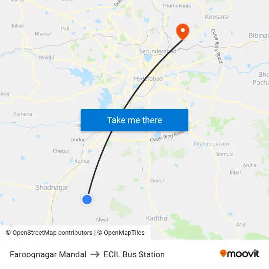 फारूकनगर मंडल to ईसीआईएल बस स्टेशन map