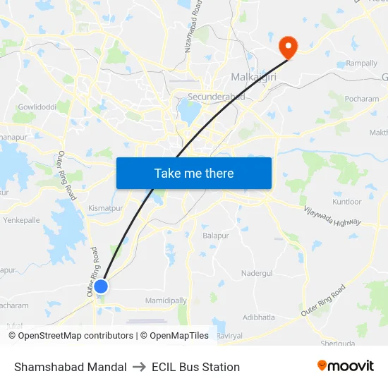शमशाबाद मंडल to ईसीआईएल बस स्टेशन map