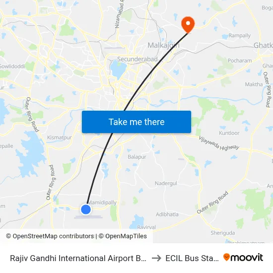 Rajiv Gandhi International Airport Bus Stop to ECIL Bus Station map