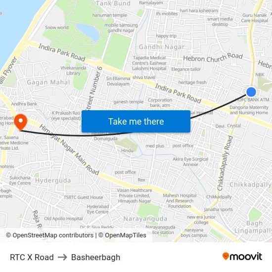 RTC X Road to Basheerbagh map