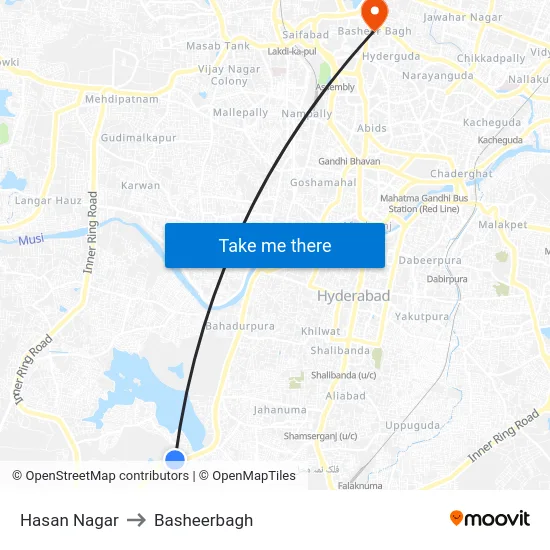 Hasan Nagar to Basheerbagh map