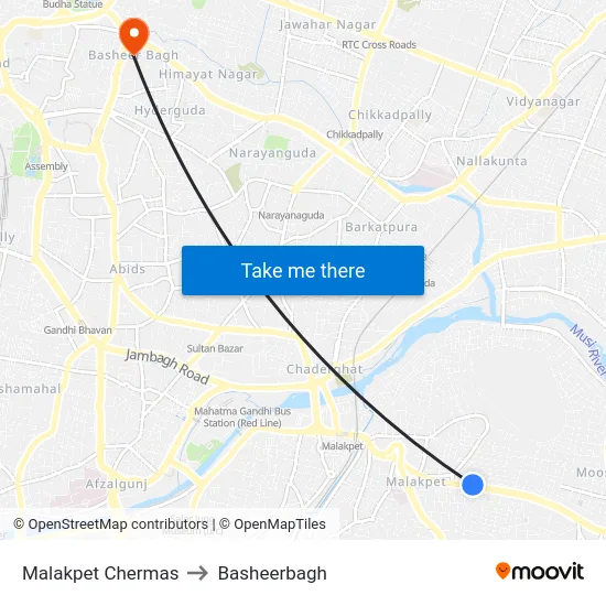 Malakpet Chermas to Basheerbagh map