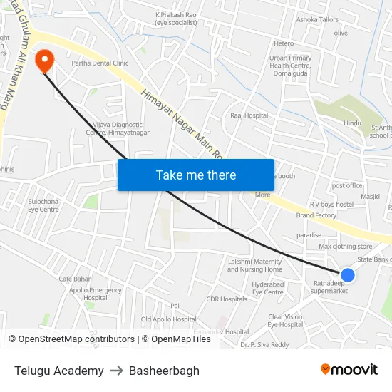 Telugu Academy to Basheerbagh map