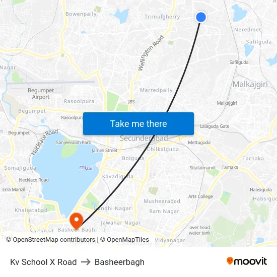 Kv School X Road to Basheerbagh map