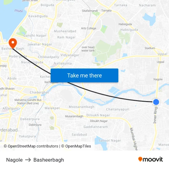Nagole to Basheerbagh map