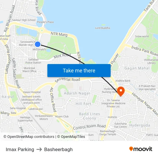 Imax Parking to Basheerbagh map