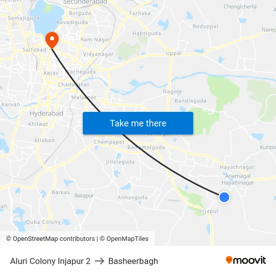 Aluri Colony Injapur 2 to Basheerbagh map