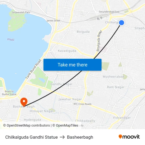 Chilkalguda Gandhi Statue to Basheerbagh map