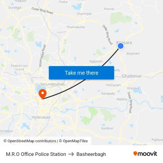 M.R.O Office Police Station to Basheerbagh map