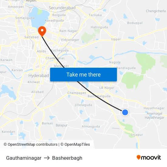 Gauthaminagar to Basheerbagh map