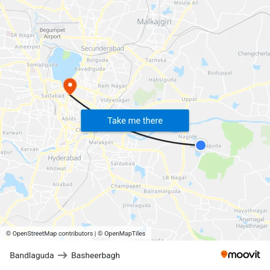 Bandlaguda to Basheerbagh map
