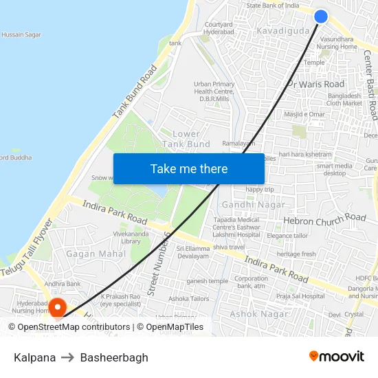 Kalpana to Basheerbagh map