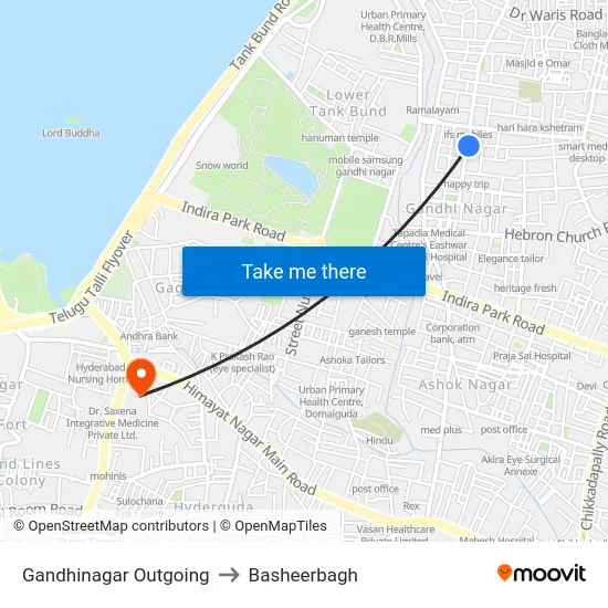 Gandhinagar Outgoing to Basheerbagh map