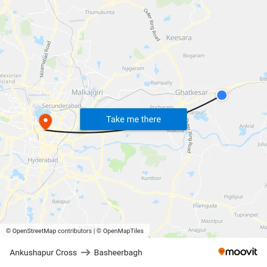 Ankushapur Cross to Basheerbagh map