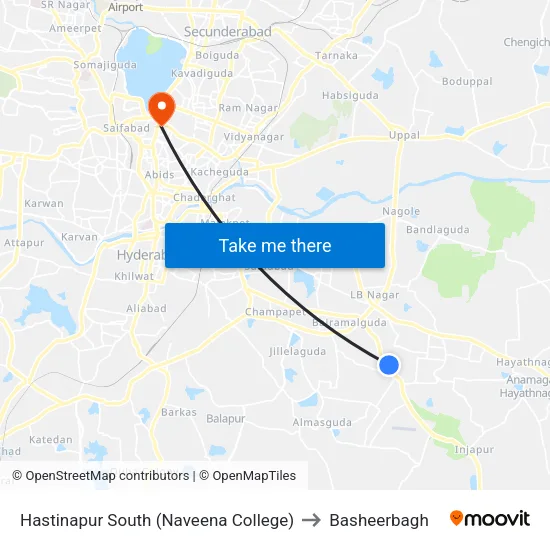 Hastinapur South (Naveena College) to Basheerbagh map