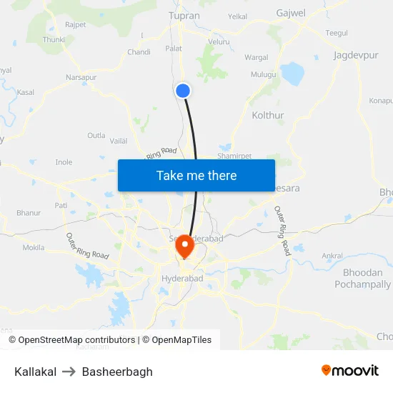 Kallakal to Basheerbagh map